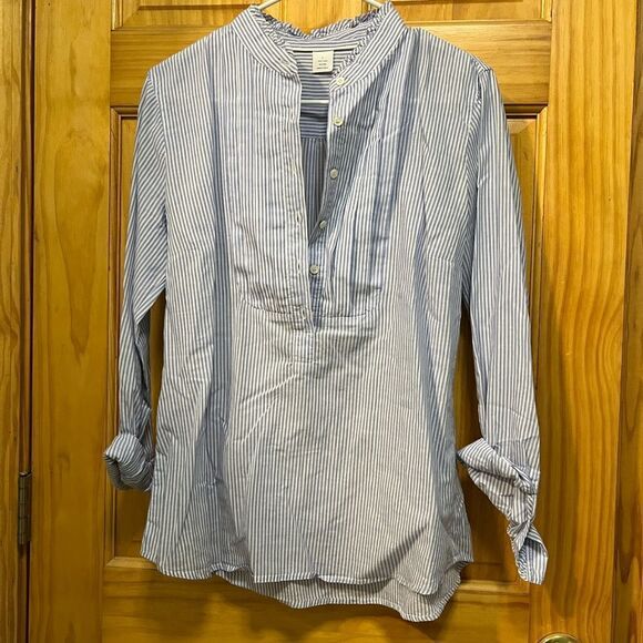 Blue/white striped size L half button tunic - Picture 1 of 7